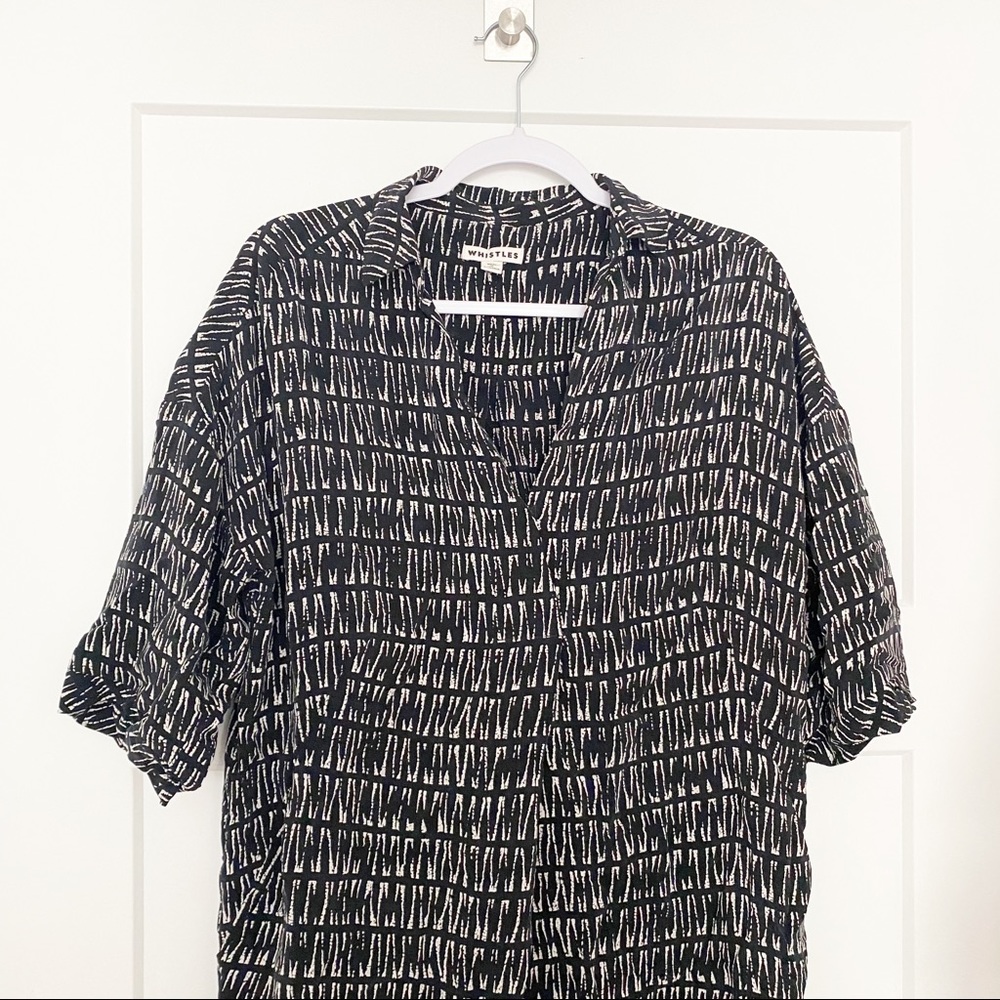 Whistles Abstract Print Sahara Cocoon Crepe Dress Black Size Small - Picture 4 of 10